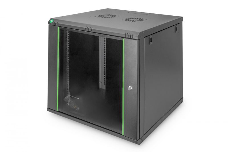 12U wall mounting cabinet 611x600x600 mm, color black (RAL 9005)
