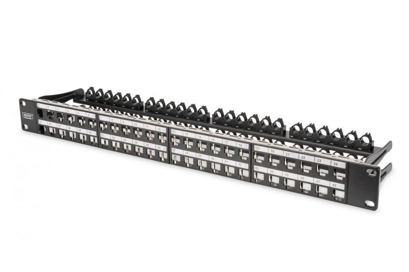 Modular Patch Panel, shielded, 48-port label field, 1U, rack mount, black RAL 9005