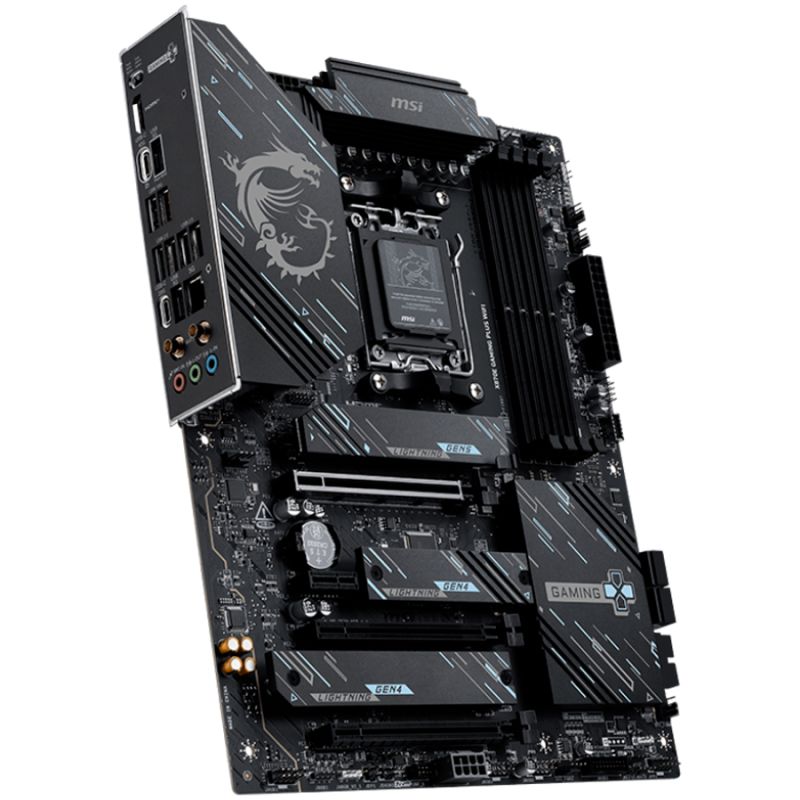MSI X870E GAMING PLUS WIFI, ATX, Socket AM5, 4x DDR5 Dual Channel DDR5 up to 8200(OC)MHz, 3x PCIe x16 slot, 3x M.2 slot, 4x USB 2.0, 2x USB 