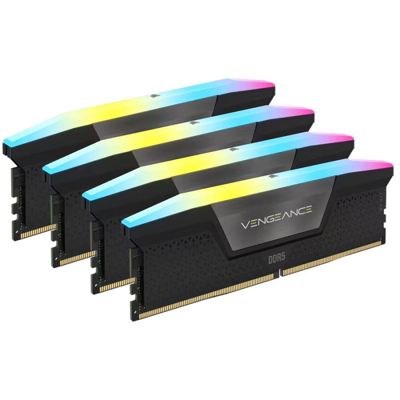 CORSAIR DDR5, 6600MT/s 64GB 4x16GB DIMM, 32-39-39-76, Std PMIC, XMP 3.0, VENGEANCE RGB DDR5 Black Heatspreader, Black PCB, 1.4V