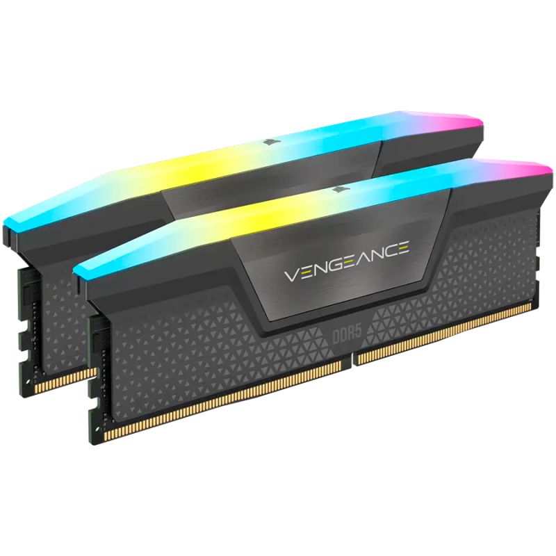 CORSAIR DDR5, 6000MT/s 32GB 2x16GB DIMM, 30-36-36-76, Std PMIC, AMD EXPO, VENGEANCE RGB DDR5 Cool Grey Heatspreader, Black PCB, 1.4V