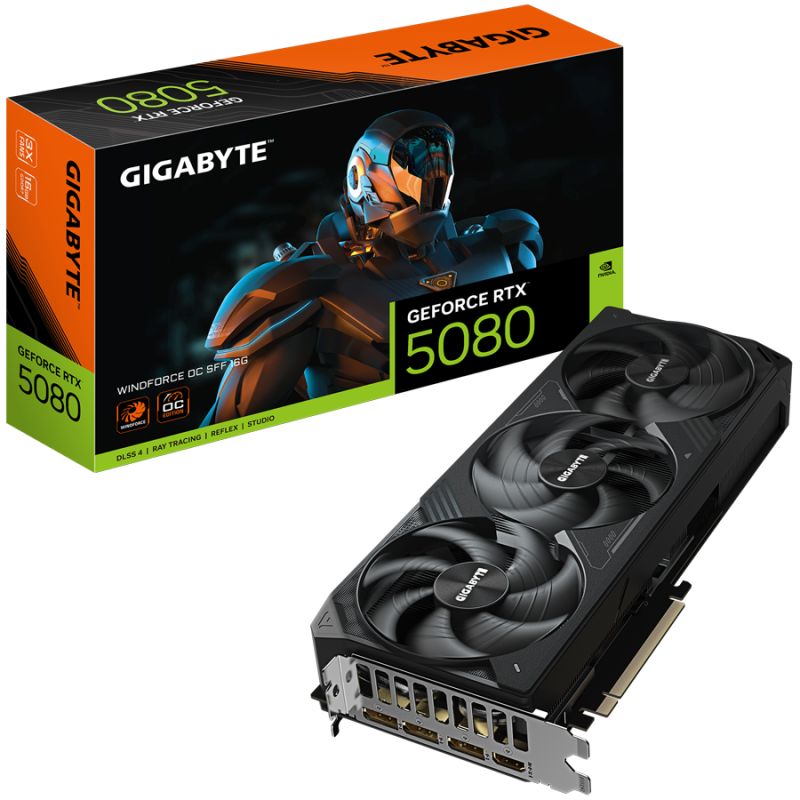 GIGABYTE Video Card NVIDIA GeForce RTX 5080 WINDFORCE OC SFF 16G (16GB DDR7/256bit, PCI-E 5.0, 3xDP2.1a, 1xHDMI 2.1b, Recommended PSU 850W) 