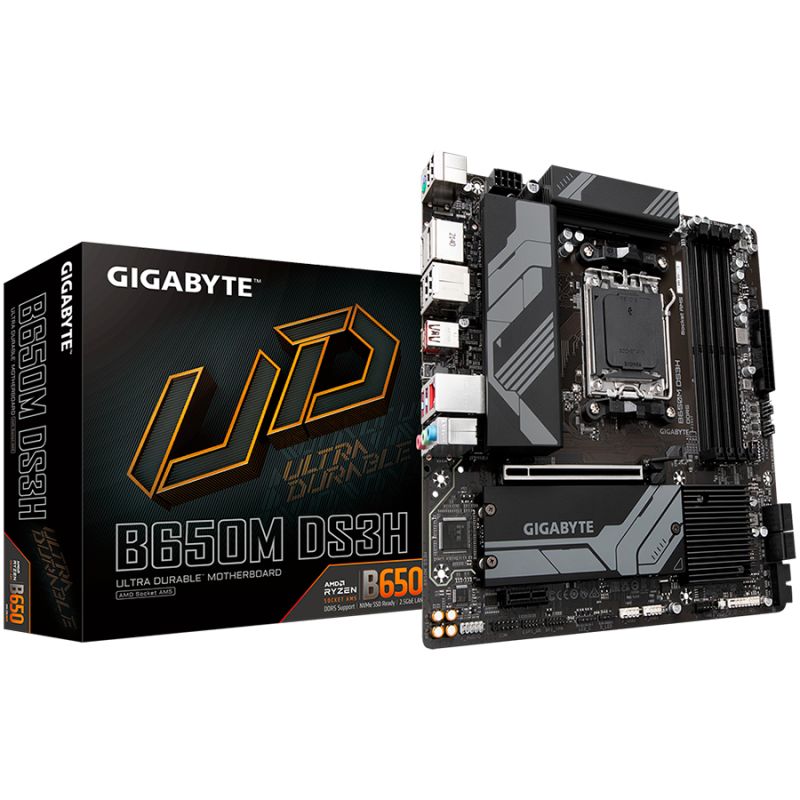 GIGABYTE Mainboard Desktop B650M DS3H (AM5, 4xDDR5 max 128GB, 1x PCI-E 4.0 x16x16, 1x PCI-E 3.0 x16x1, 4x SATA, 2x M.2 PCIe 4.0, 1xUSB 3.2 G