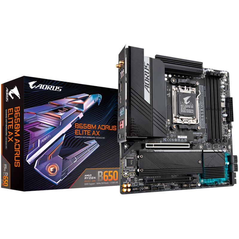 GIGABYTE Mainboard Desktop B650M AORUS ELITE AX (AM5, 4xDDR5 128GB, 1x PCI-E 4.0 x16x16, 2x PCI-E 3.0 x16x1, 4xSATA, 1xM.2 PCIe 5.0, 2xM.2 P