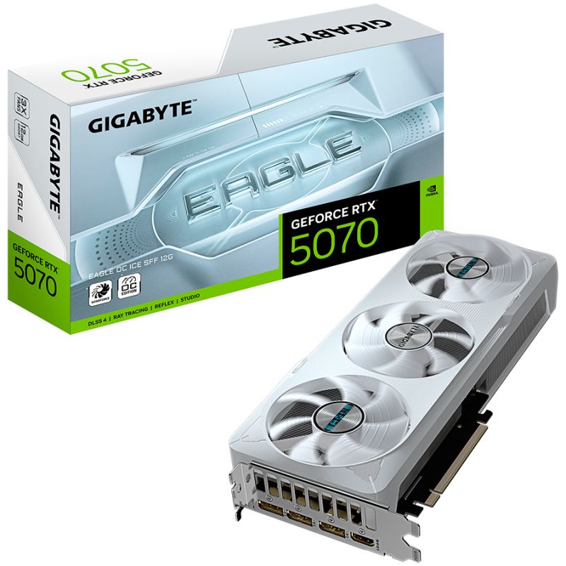 GIGABYTE Video Card NVIDIA GeForce RTX 5070 EAGLE OC ICE SFF 12G (12GB GDDR7/192bit, PCI-E 5.0, Recommended PSU 750W, 16Pin Power connector,