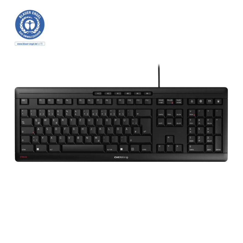 Cherry Stream tiha tipkovnica, USB, crna