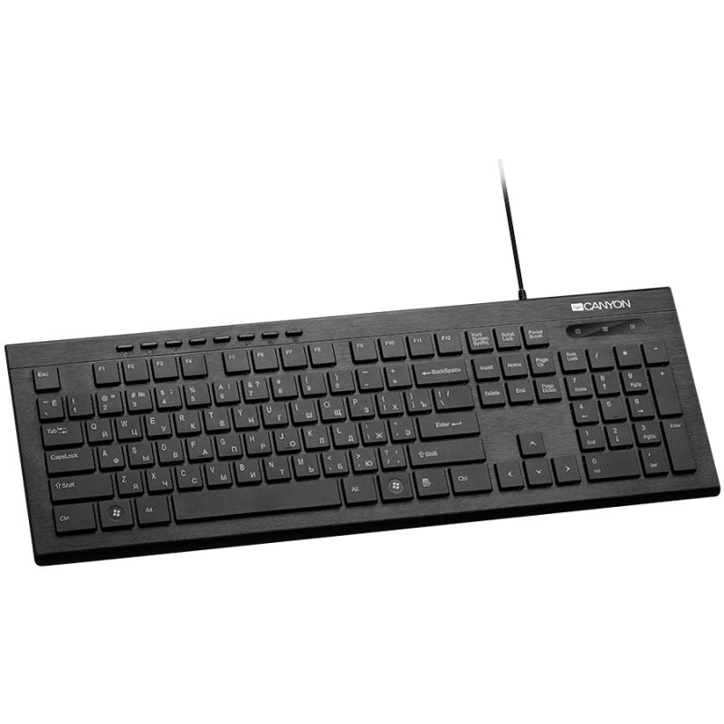 CANYON Multimedia wired keyboard, 104 keys, slim and brushed finish design, side backlight, chocolate key caps, AD layout (black), cable len