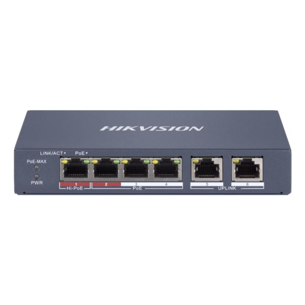HikVision 4-Port 100Mbps RJ45 PoE (60W) 2x 100Mbps RJ45 Smart Switch