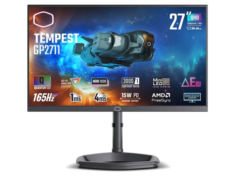 Monitor 27'' (69 cm) QHD MiniLED VA 165Hz, HDR1000, 2xHDMI, DisplayPort, USB-C DP Alt, Speakers, Cooler Master Tempest GP2711