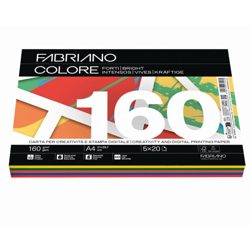 Papir Fabriano Colore A4/160g miješani tamni 100L 19100813