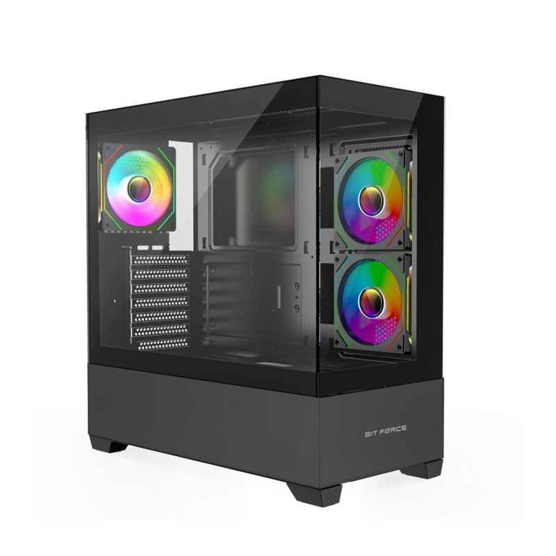 Bit Force SPARK ARGB-TG3 Midi Tower ARGB Gaming PC ATX kućište bez napajanja, crno
