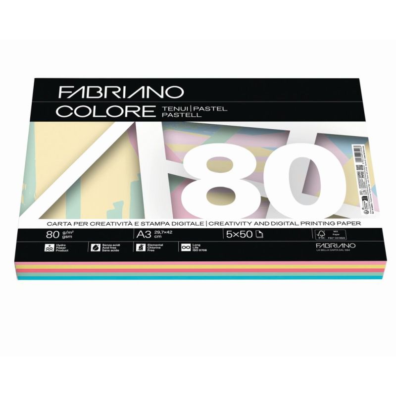 Papir Fabriano Colore A3/80g miješani pastel 250L 19100812
