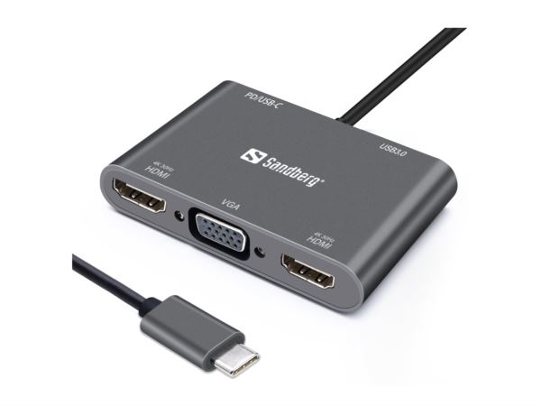 Sandberg USB-C Dock 2xHDMI 1xVGA USB PD