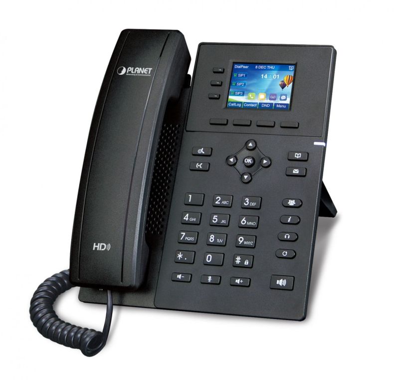 Planet VIP-1140PT High Definition Color PoE IP Phone: (2.4-inch Color LCD, Opus & G.722 HD Voice, 4 SIP Lines, Dual 10/100TX LAN,  802.3at/a